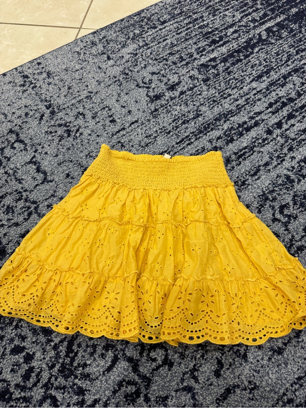 American Eagle Outfitters Yellow Eyelet Tiered Skirt
